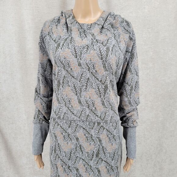 Lole Gray Hoodie Sweatshirt Sweater Dress with Pockets Leaf Pattern Women's XL - Picture 3 of 13